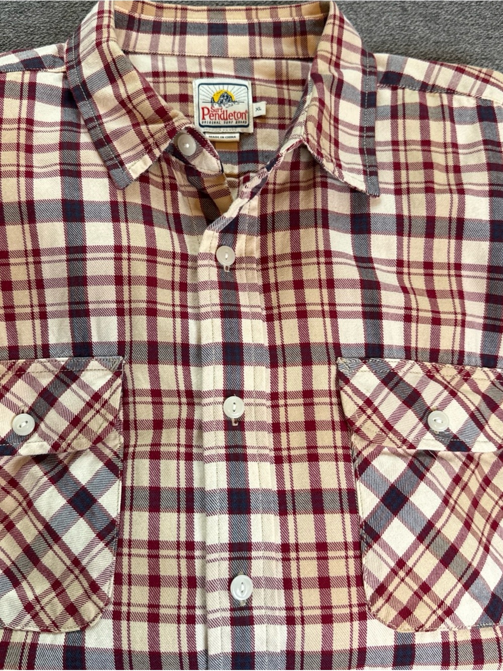 Surf Pendleton Board Shirt Mens XL Blue Red Plaid Flannel Cotton Button